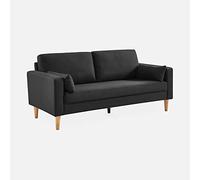 sweeek-Sofá de Tela con Patas de Madera, 3 plazas Gris Oscuro Jaspeado - 180x82x70 cm