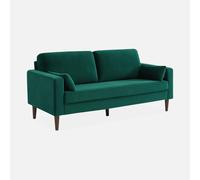 sweeek - Sofá de terciopelo con patas de madera de hevea, 3 plazas , Bjorn terciopelo , 180x82x70 Verde ingles