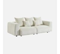 sweeek-Sofá desenfundable de 3 plazas de Terciopelo de Pana Gruesa Crema - 230x97x82 cm