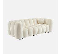 sweeek-Sofá diseño Redondeado con Tejido Borreguito de 3 plazas Crema - 221x100x76 cm