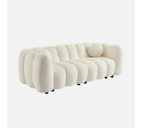sweeek-Sofá diseño Redondeado con Tejido Borreguito de 3 plazas Crema - 221x100x76 cm