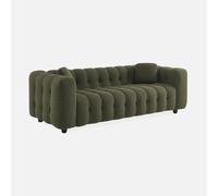 sweeek - Sofá en borreguito texturizada, 3 plazas , Leon , 99x229x71 Verde kaki
