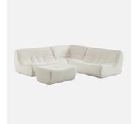 sweeek - Sofá envasado al vacío esquinero modular de terciopelo acanalado con reposapiés, 5 plazas , Sokol pana , 147x105x72 Crema