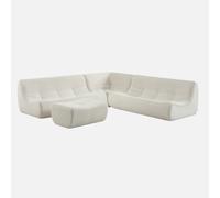 sweeek - Sofá envasado al vacío esquinero modular de terciopelo de pana fina con reposapiés, 7 plazas , Sokol pana , 192x105x72 Crema