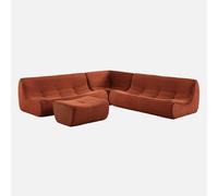 sweeek - Sofá envasado al vacío esquinero modular de terciopelo de pana fina con reposapiés, 7 plazas , Sokol pana , 192x105x72 Terracota
