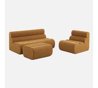 sweeek - Sofá envasado al vacío modular de borreguito con reposapiés, 3 plazas , Nova borreguito , 162x99x75 Mostaza