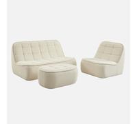 sweeek - Sofá envasado al vacío modular de borreguito texturizado con reposapiés, 3 plazas , Boni , 165x104x85 Blanco roto
