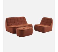 sweeek - Sofá envasado al vacío modular de borreguito texturizado con reposapiés, 3 plazas , Boni , 165x104x85 Terracota