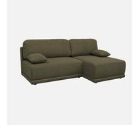sweeek - Sofá esquinero derecho convertible de pana acanalada con almacenamiento, 3 plazas , Nelson pana , 218x140x81 Verde kaki