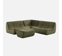 sweeek - Sofá esquinero modular con reposapiés de terciopelo acanalado, 5 plazas , Sokol pana , 147x105x72 Verde kaki