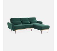 sweeek-Sofá esquinero Reversible de 3 plazas de Terciopelo Verde - 225x160x85 cm