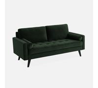 sweeek - Sofá estilo escandinavo de terciopelo con patas de madera, 3 plazas , Ivar terciopelo , 177x85x69 Verde ingles