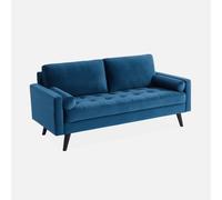 sweeek - Sofá estilo escandinavo de terciopelo con patas de madera, 3 plazas , Ivar terciopelo , 177x85x69 Azul marino