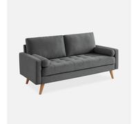 sweeek - Sofá estilo escandinavo en tela lisa, 3 plazas Gris oscuro - 177x85.5x69.5 cm Gray