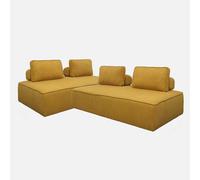 Sweeek - Sofá modular en tejido borreguito, 4 plazas, Bao, Mostaza, 180x90x74 cm Yellow