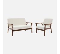 sweeek - Sofá y sillón 2 plazas en tejido borreguito, patas teñidas madera oscura , Isak borreguito , 114x69x73 Crema