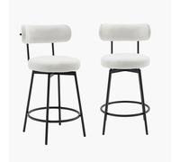 sweeek - Taburete de bar asiento giratorio metal y tela simple, set de 2 , Iris , 45x50x92 Blanco