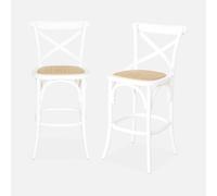 Sweeek - Taburete de bar bistró vintage de madera, set de 2, Belleville, Marrón viejo, 46x48x105 cm Blanco