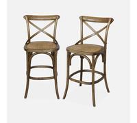 Sweeek - Taburete de bar bistró vintage de madera, set de 2, Belleville, Marrón viejo, 46x48x105 cm Marrón viejo