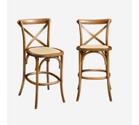 Sweeek - Taburete de bar bistró vintage de madera, set de 2, Belleville, Marrón viejo, 46x48x105 cm Nogal