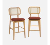 sweeek - Taburete de bar de madera de hevea con rejilla y tela, set de 2 , Mani , 44x59x98 Natural