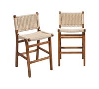 sweeek - Taburete de bar de madera de hevea y asiento de cuerdas, set de 2 Efecto nogal - 49.5x51x96 cm Efecto nogal
