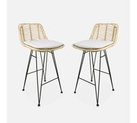 sweeek - Taburete de bar de metal y ratán, set de 2 , Cahya , 42x48x90 Beige