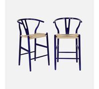 sweeek - Taburete de bar vintage de madera de haya y cuerdas, set de 2 , Cecile , 55x55x97 Azul