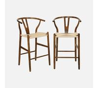 sweeek - Taburete de bar vintage de madera de haya y cuerdas, set de 2 , Cecile , 55x55x97 Marrón viejo