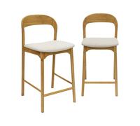 sweeek - Taburete de bar vintage de madera de hevea y tela, set de 2 Natural - 58.5x46.5x95.5 cm Natural