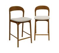 sweeek - Taburete de bar vintage de madera de hevea y tela, set de 2 Nogal - 58.5x46.5x95.5 cm Nogal