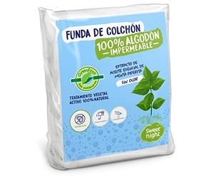 SWEET NIGHT Sweetnight - Greenfirst Matratzenschoner 80x190/200 cm | Cama articulada | Tratamiento Vegetal | Cubrecolchón Impermeable y antiácaros | Rizo 100% algodón | Silencioso y Transpirable