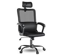 Sweetcrispy 2DE-BL-C-6579-BK Oficina de Respaldo Alto, Escritorio de Malla ergonómica con reposacabezas y Soporte Lumbar, Rodillo Regulable en Altura Silla de Estudio Tarea, Negro, Talla única