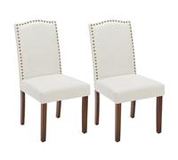 Sweetcrispy Juego de 2 sillas de Comedor tapizadas de Cuero Patas de Madera y Patas de Madera para Dormitorio, salón, Comedor, Color Beige