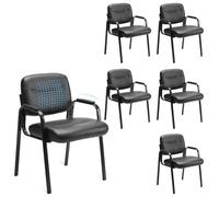 Sweetcrispy Juego de 6 sillas de oficina para recepción, sin ruedas, sillas de cuero estacionarias para sala de espera con brazos acolchados para ancianos, escritorio, sala de conferencias, vestíbulo