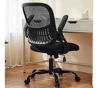 Sweetcrispy Silla de escritorio ergonómica, con respaldo medio y ruedas, soporte lumbar y brazos abatibles