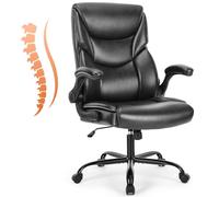 Sweetcrispy Silla de Oficina ergonómica de Piel sintética con reposabrazos Plegables, ergonómica para Ordenador con Respaldo Alto, para Videojuegos, para el Trabajo, Descanso, Color Negro