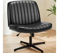 Sweetcrispy Silla de Oficina sin reposabrazos, Silla de Escritorio con Piel sintética, Silla de Lectura con cojín más Ancho para Sentarse en el Asiento de Sastre, Altura Regulable, Silla giratoria de