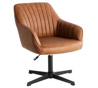 Sweetcrispy Sillas de Comedor, Silla de Cocina giratoria y Ajustable en Altura - Sillón de Cuero para Mesa de Comedor con reposabrazos, Silla giratoria de 360° en marrón, 1 Pieza