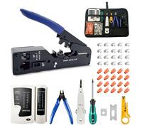 Sweetone Crimpadora RJ45 Kit Herramientas, Pelacables para Juego de Herramientas con 20x Conectores Pasantes y 20x Tapas Protectoras, Pelador de Cables, Tester, Conector RJ45 Cat 5 Cat 6 Cat 7