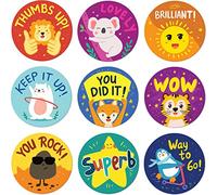 Sweetzer & Orange - Pegatinas de recompensa para niños, 1000 pegatinas, 8 diseños surtidos, suministros para profesores para aula, adhesivos para entrenamiento de orinal y pegatinas motivacionales