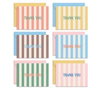 SWEETZER & ORANGE Tarjetas de agradecimiento de rayas de verano, juego de 24 tarjetas en blanco con sobres, 6 diseños coloridos (4 de cada uno), tarjetas de notas planas de 4 x 5.5 pulgadas, sobres