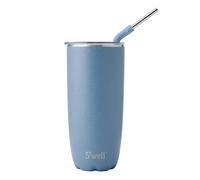 S'well - Botella con pajita y tapa deslizante, acero inoxidable, azul claro (“Desert Sky”), 700 ml, recipiente de triple capa aislado al vacío, bebidas frías 18 h y calientes 5 h, sin BPA