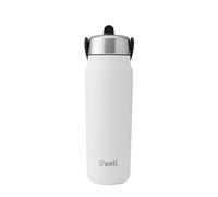 S'well Explorer - Botella de acero inoxidable reciclado con tapa abatible y pajita, 700 ml, blanco (“Moonstone”), triple capa, aislada al vacío, bebidas frías 36 h, calientes 8 h, sin BPA