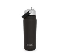 S'well Explorer - Botella de acero inoxidable reciclado con tapa abatible y pajita, 700 ml, negro ónix, triple capa, aislada al vacío, bebidas frías 36 h, calientes 8 h, sin BPA