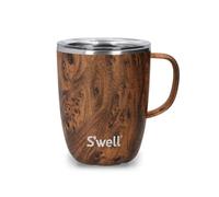 S'well Mug with Handle, Teakwood, 350ml. Vacuum Insulated Stainless Steel Travel Mug with Handle, On-The-Go Travel Cup with Slide-Open Lid - Dishwasher Safe