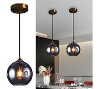 SWEMOPP Lámpara colgante negra moderna con bola de cristal ahumado, lámpara colgante de techo de granja, cristal ámbar cromado, lámpara industrial vintage para comedor, cocina, isla, restaurante, bar,