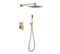 SWENEEN Juego De Grifería De Ducha De Lujo para Baño con Sistema De Latón Oculto, Cabezal De Ducha De Lluvia Cuadrado, Ducha De Mano, Manguera De Ducha, Kit Combinado De Ducha Me,10 Inch