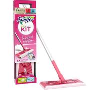Swiffer Kit de limpieza para polvo seco, 1 trapeador rosa + 8 paños secos + 3 paños húmedos, captura y atrapa el polvo y el cabello, elimina la suciedad y las bacterias, para todo tipo