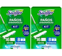 Swiffer Mopa Limpiador En Seco Y Húmedo Kit Básico para Limpiar Madera Y Suelos, con: 1 Mopa, 16 Paños Secos, 3 Paños Húmedos (Paquete de 2)